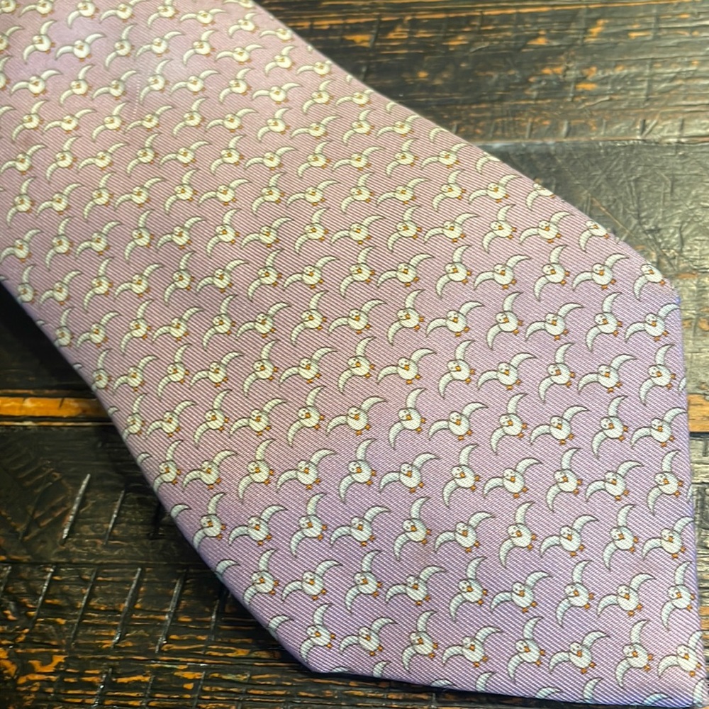 Hermes Light Purple Flying Duck Mens Tie